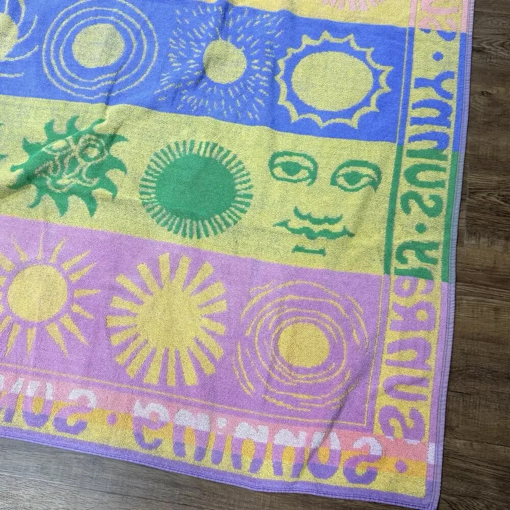 Oversized Square Beach Blanket Pool Towel Terry Cotton 1990s Sun Sunshine 52x68